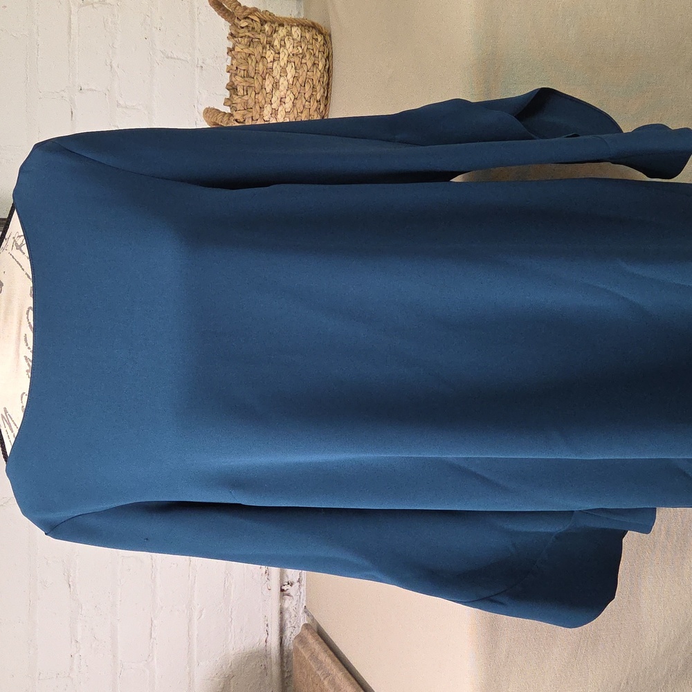 Lafayette 148 New York Teal Sheath Dress Loose Open Sleeve Accent SIZE XL